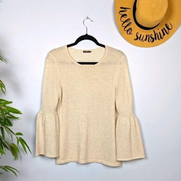 J. Mclaughlin Gold Sparkle Bell Sleeve Sweater - Picture 1 of 8